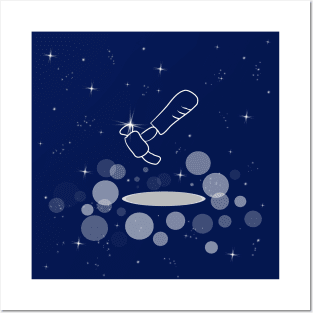 Claw hammer, hammer, tool, repair, work, illustration, night, light, shine, universe, cosmos, galaxy Posters and Art